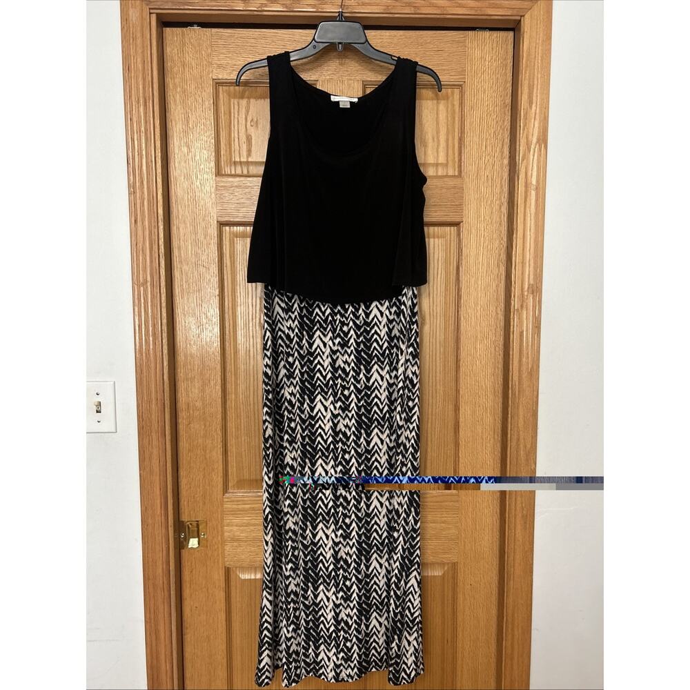 CJ Banks Womens Large Black Chevron Maxi Dress Sleeveless Racerback Knit Stretch